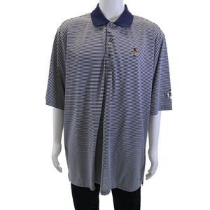 Donald Ross Mens Striped Print Collared Short Sleeve Polo Top Navy Size 2XL
